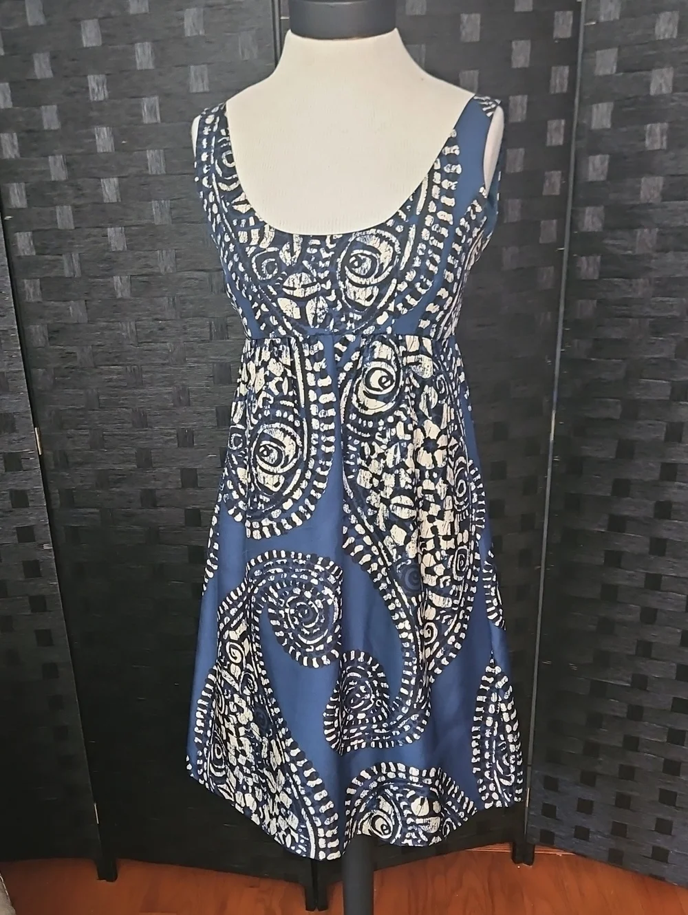 Michael Kors Silk Navy and Cream Sleeveless Midi Dress Size 2
